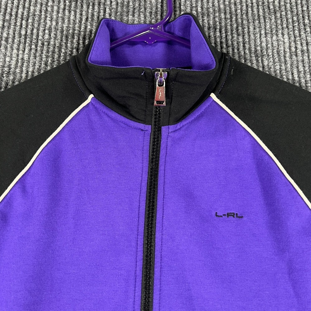 Lauren Ralph Lauren‎ Womens Sweatshirt Small Purple Black Long Sleeve Full Zip